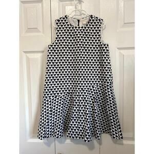 J Crew Crewcuts White and Navy Blue Heart Print Sleeveless Dress Girls Size 10
